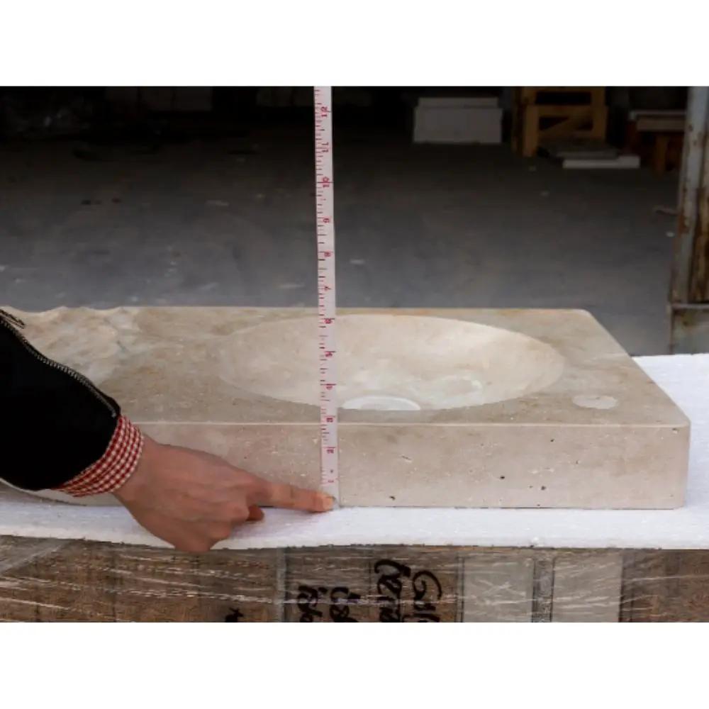 Travertine Light Beige Above Counter Wavy Vessel Sink 16x27.5 by GobekDesign