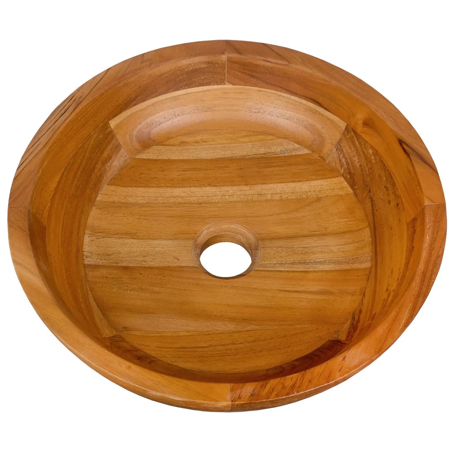 16 Inch Teak Wood Washbasin with Drainage Hole and Rounded Corners by DirectDeals