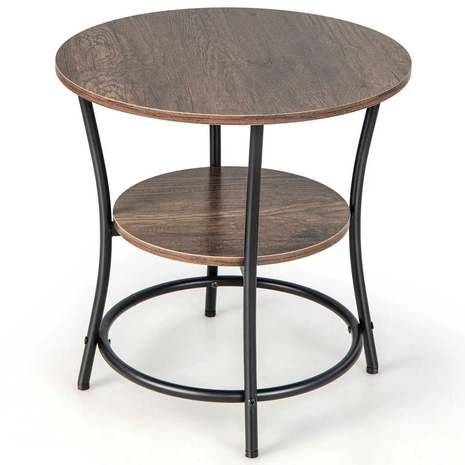 2-Tier Round End Table with Open Storage Shelf and Sturdy Metal Frame by DirectDeals