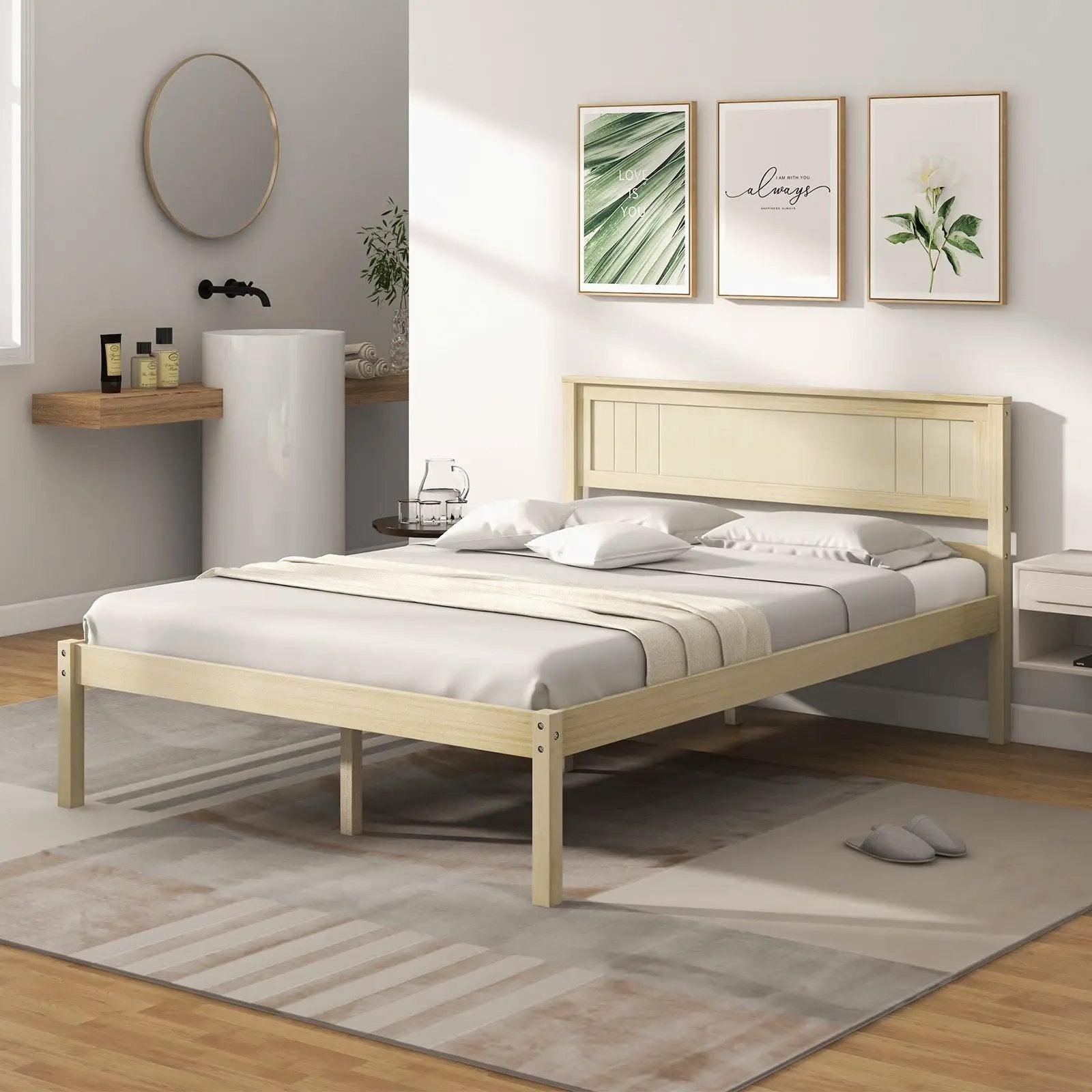Twin/Full/Queen Size Wooden Bed Frame with Headboard and Slat Support by DirectDeals