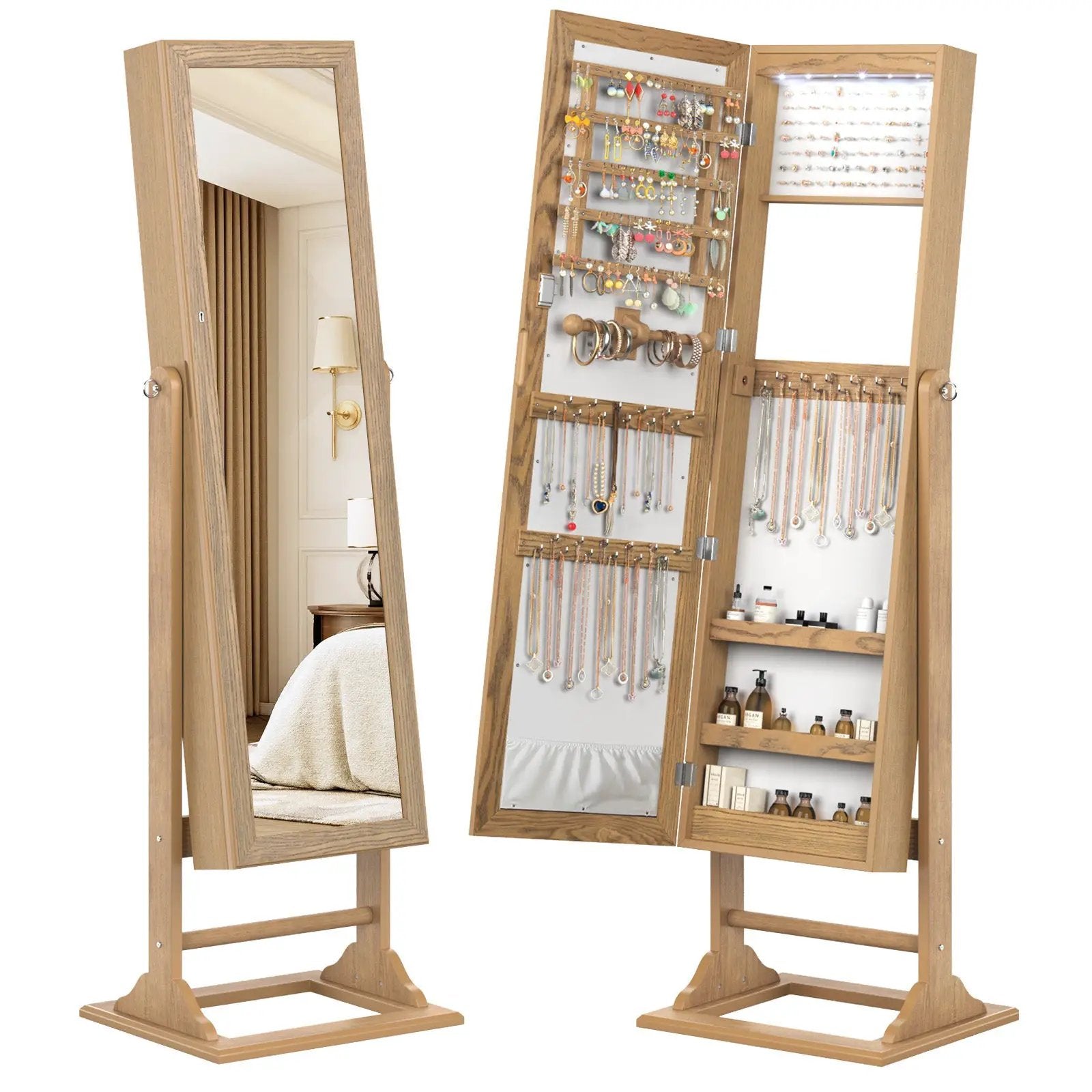 Freestanding Lockable Jewelry Armoire with Full-Length Mirror and 6 LED Lights by DirectDeals