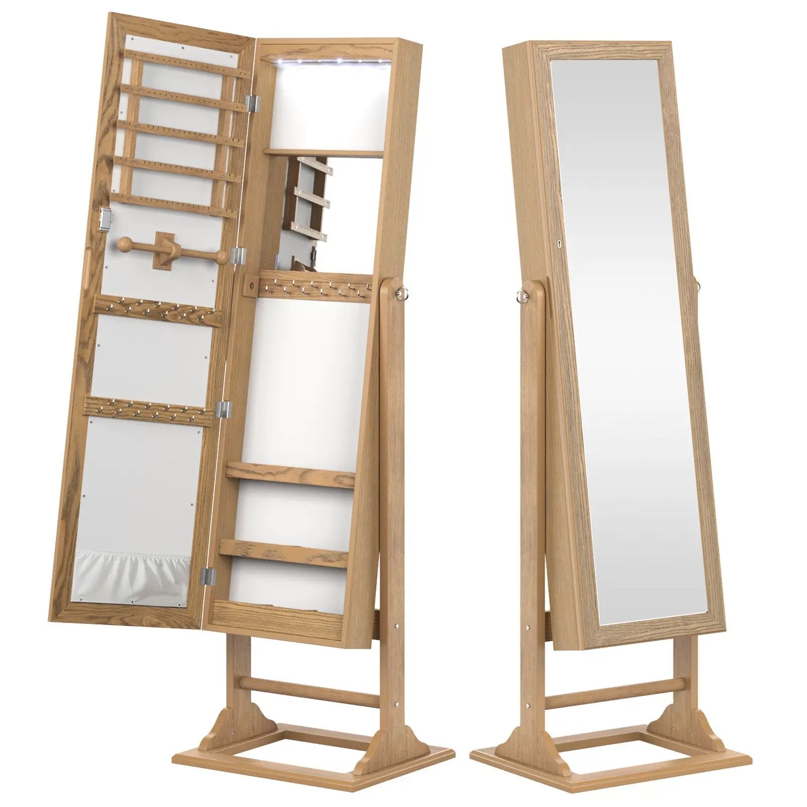 Freestanding Lockable Jewelry Armoire with Full-Length Mirror and 6 LED Lights by DirectDeals