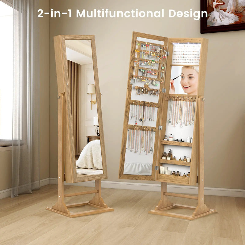 Freestanding Lockable Jewelry Armoire with Full-Length Mirror and 6 LED Lights by DirectDeals