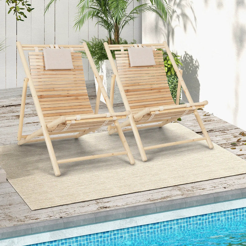 Solid Fir Wood Lounge Chair with 3-Level Adjustable Backrest and Soft Padded Headrest-Natural by DirectDeals