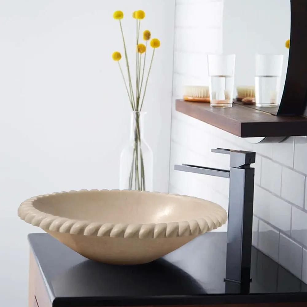 Natural Stone Champagne Limestone Vessel Sink - 22x18x6 Inch by GobekDesign