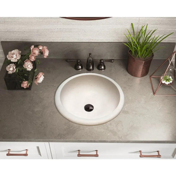 Natural Stone Turkish Limestone Handcrafted Vessel Sink 16 Inch Diameter Honed Finish