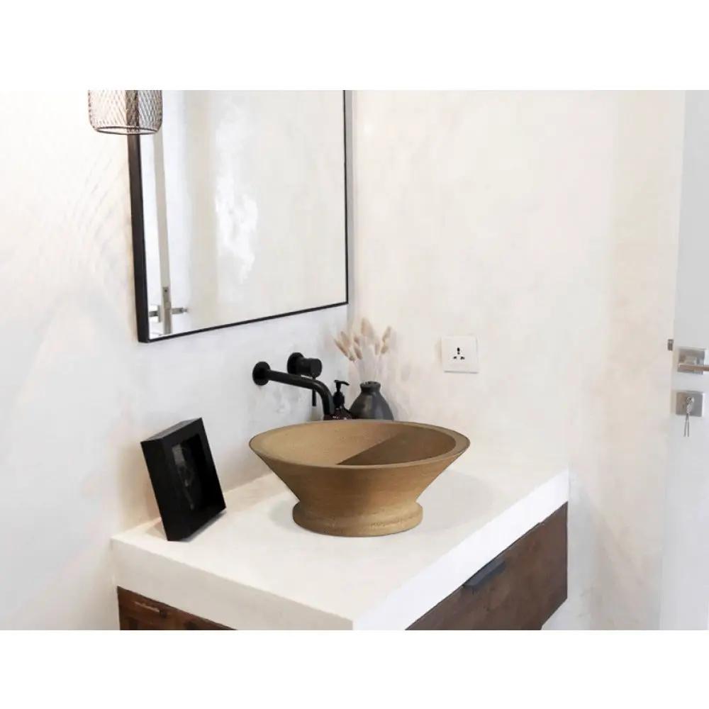 Natural Travertine Conical Vessel Sink 16x6 Inches Handcrafted by GobekDesign