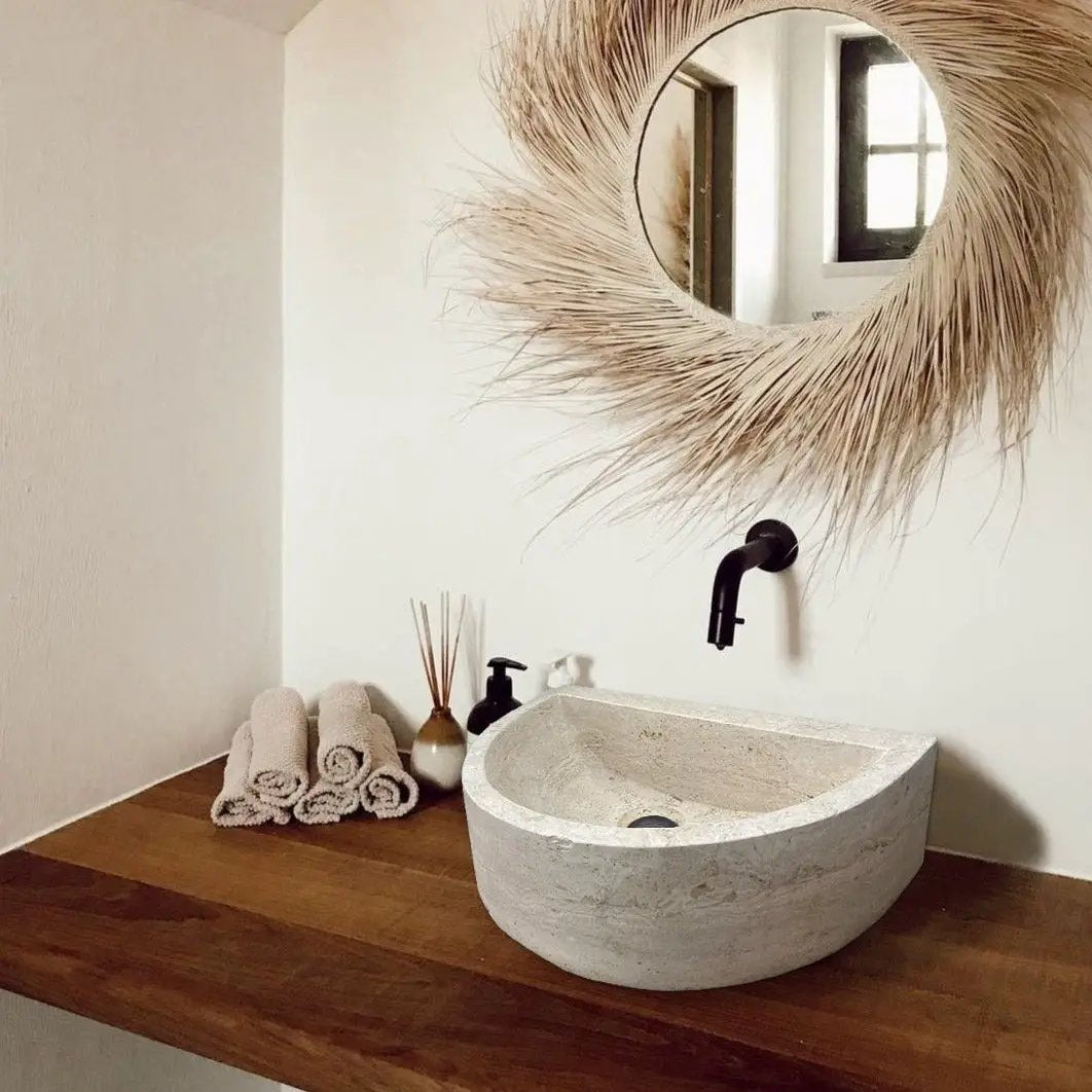 Light Travertine Sculptural Vessel Sink - Honed and Filled 10x16 by GobekDesign