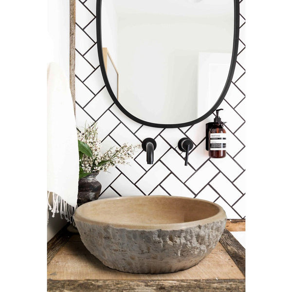 Natural Travertine Vessel Sink 16 Inch Dragon Split Face Handcrafted