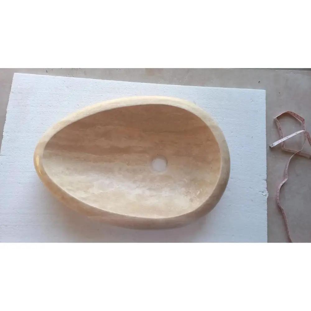 Natural Stone Travertine Drop Shape Handcrafted Turkish Vessel Sink Made 14x20x4.7 by GobekDesign