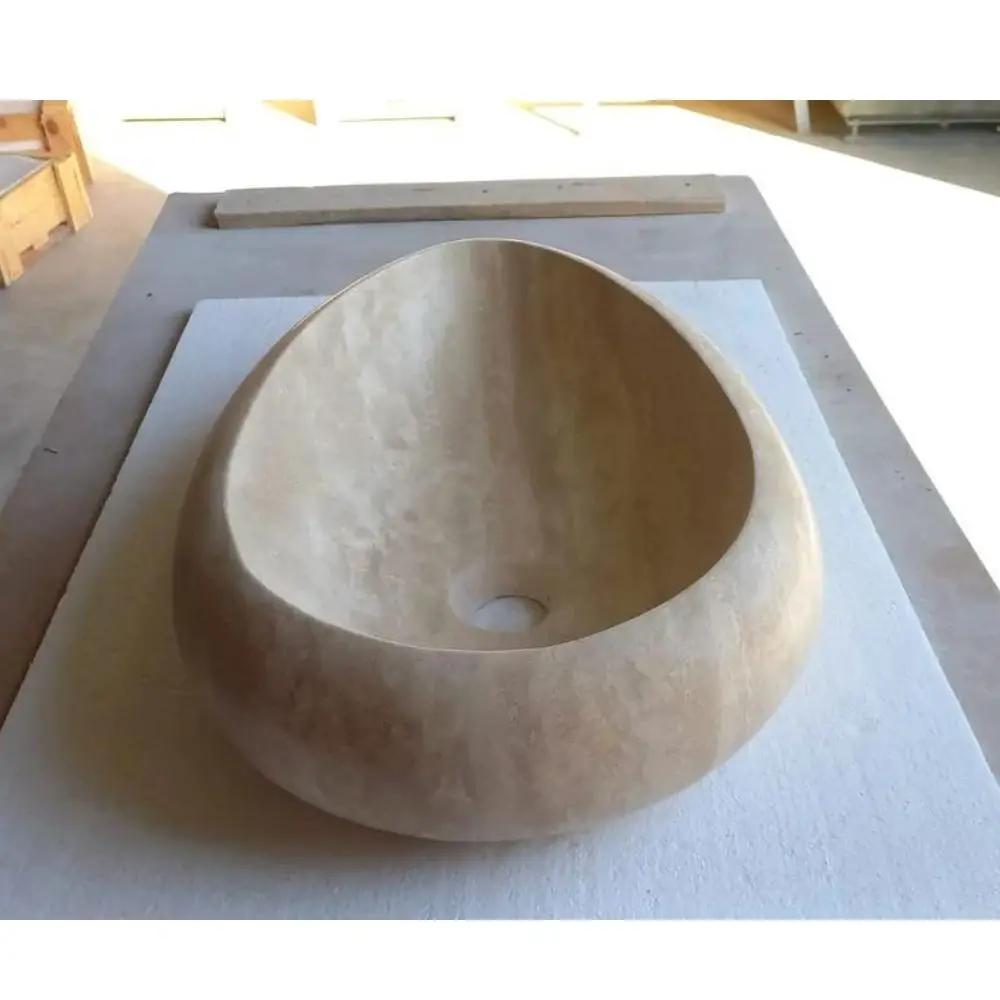 Natural Stone Travertine Drop Shape Handcrafted Turkish Vessel Sink Made 14x20x4.7 by GobekDesign