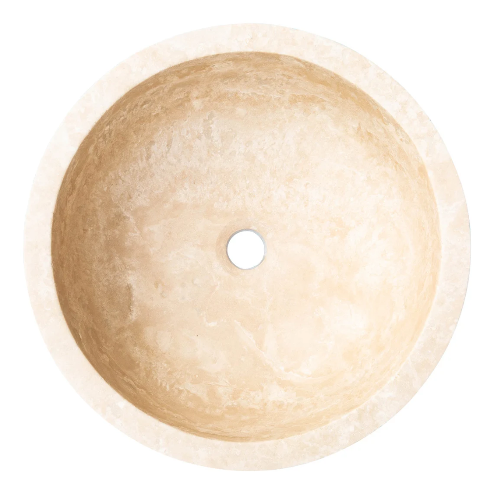 Light Travertine Pumpkin Shaped Vessel Sink Honed Natural Stone 16 x 6 Inches by GobekDesign