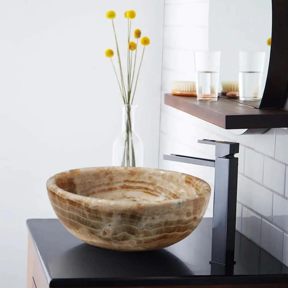 Honey Onyx Natural Stone Handcrafted Vessel Sink 16 inch Diameter by GobekDesign