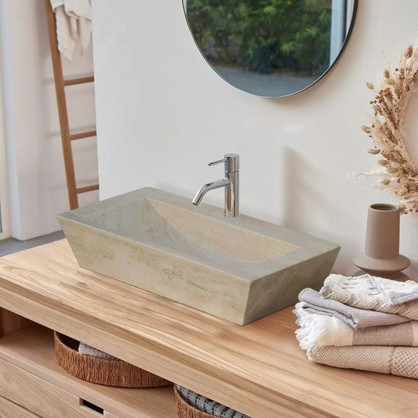 Light Travertine Natural Stone Handcrafted Farmhouse Sink 20x16x4