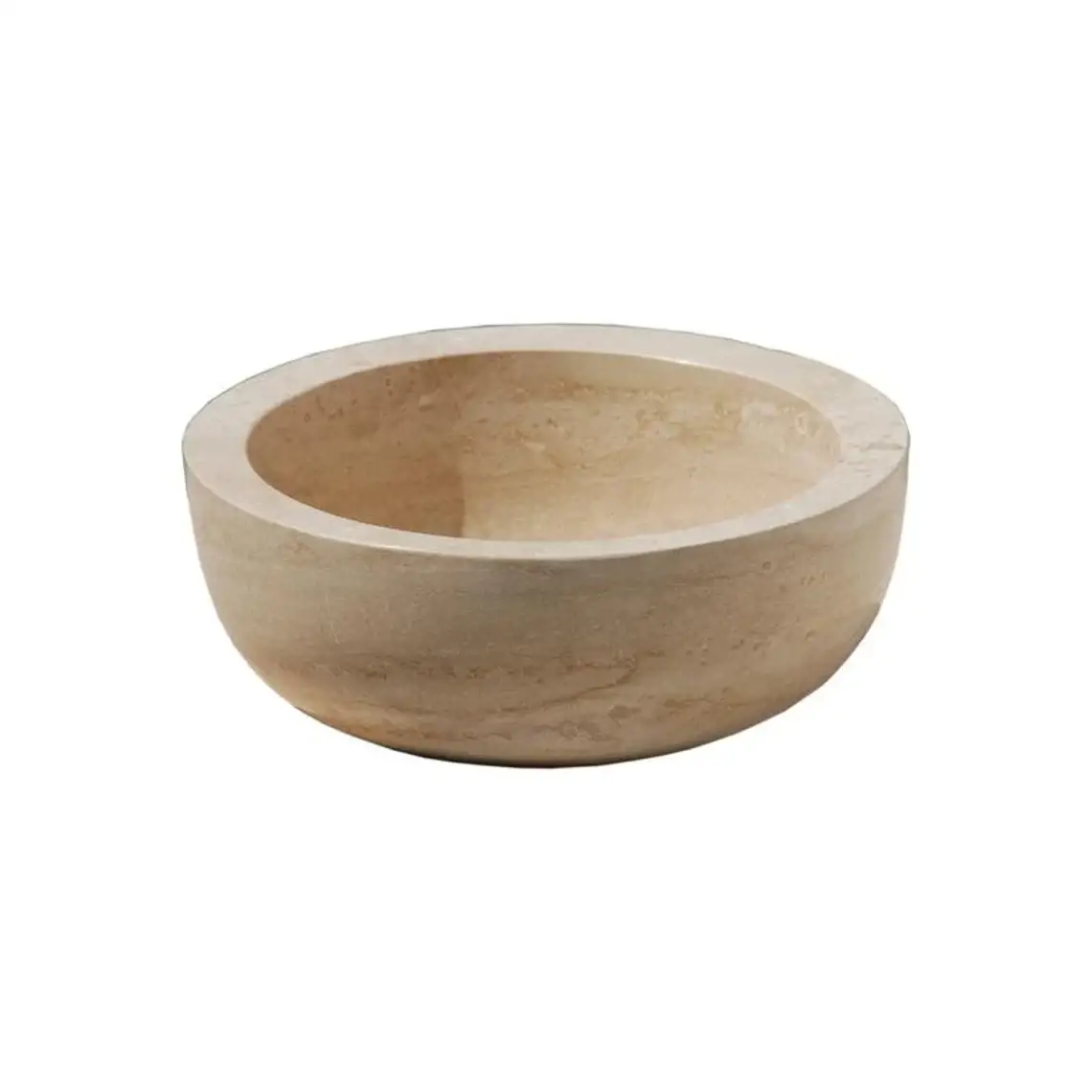 Light Travertine Natural Stone Round Vessel Sink - 14 x 7 Inches by GobekDesign