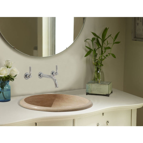 Natural Stone Light Travertine Round Vessel Sink - Drop In 16