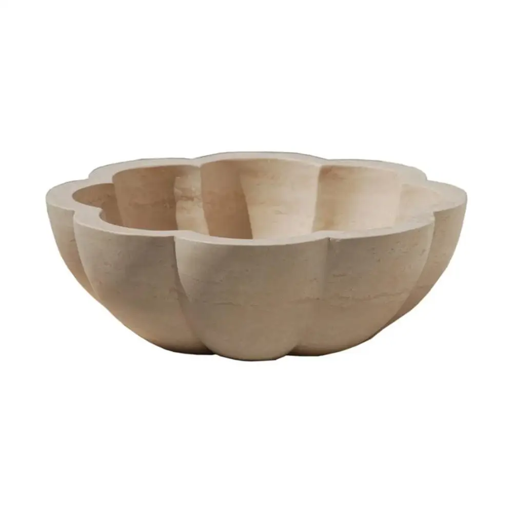 Turkish Travertine Pumpkin Shaped Vessel Sink - Handcrafted Natural Stone 16x6 Inches by GobekDesign
