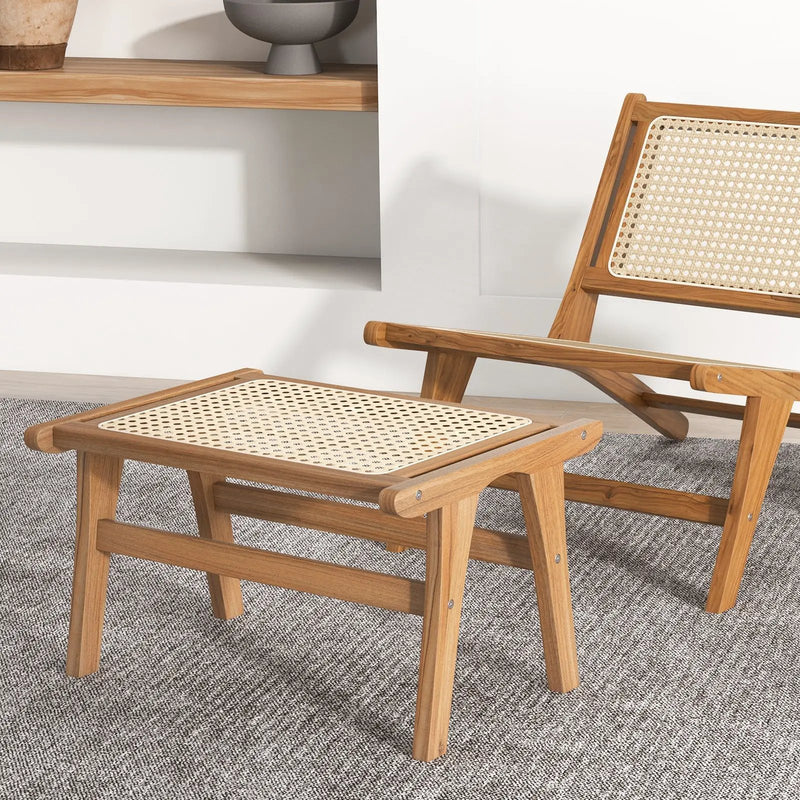 Natural Teak Wooden Foot Rest with Handwoven Rattan by DirectDeals