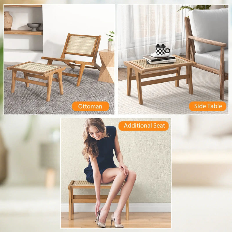 Natural Teak Wooden Foot Rest with Handwoven Rattan by DirectDeals