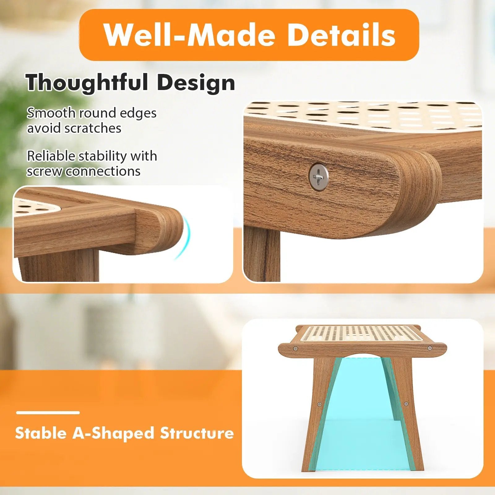 Natural Teak Wooden Foot Rest with Handwoven Rattan by DirectDeals