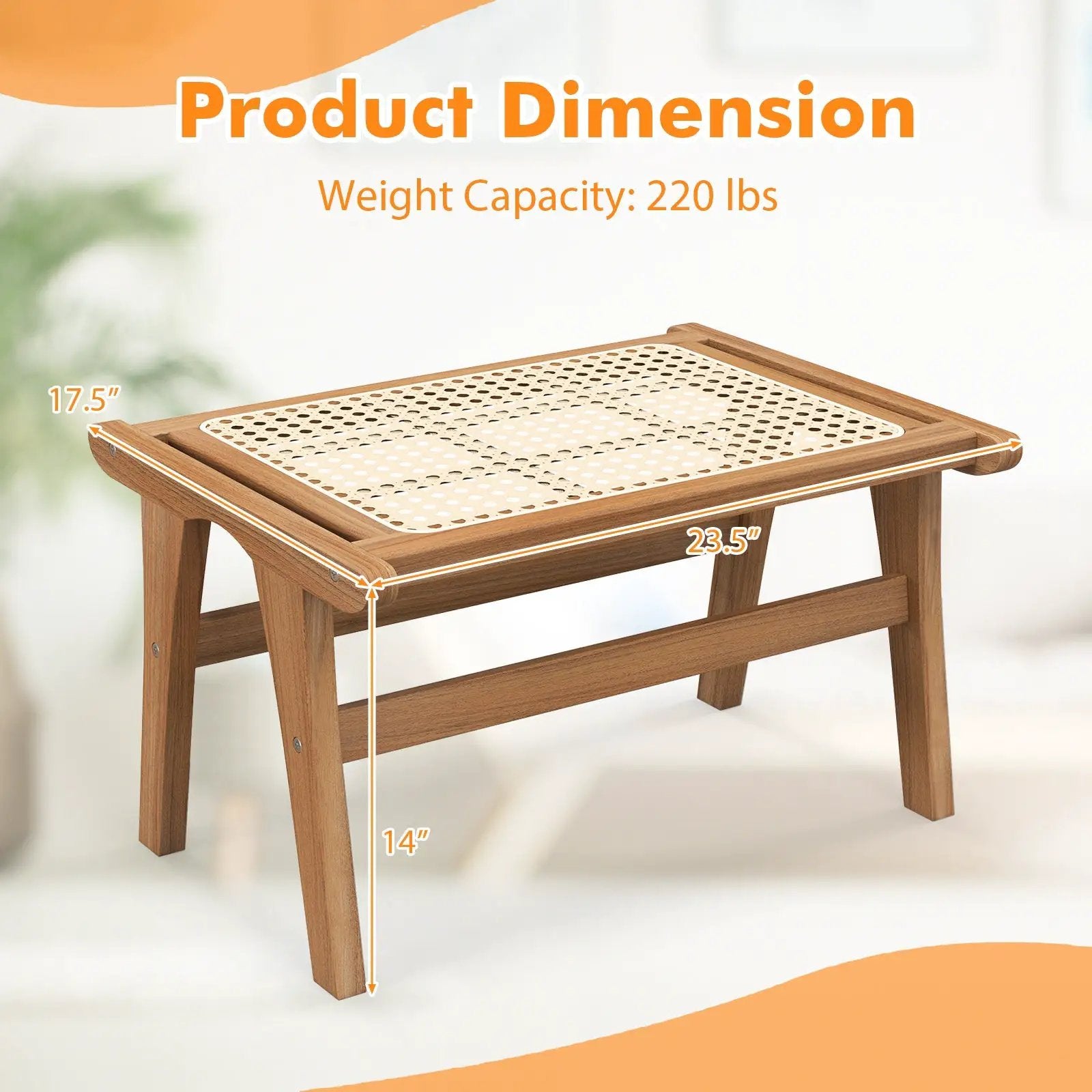 Natural Teak Wooden Foot Rest with Handwoven Rattan by DirectDeals