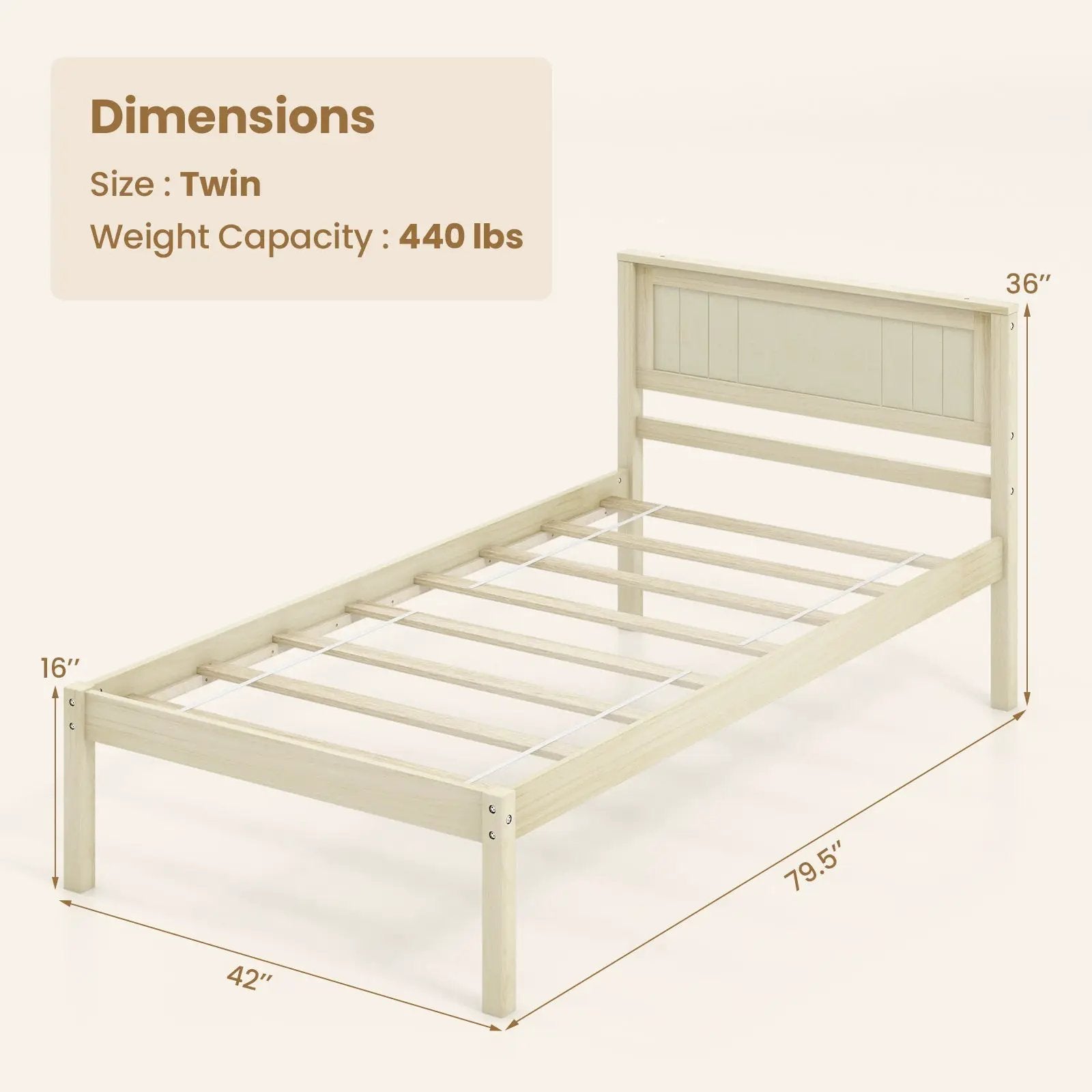 Twin/Full/Queen Size Wooden Bed Frame with Headboard and Slat Support by DirectDeals