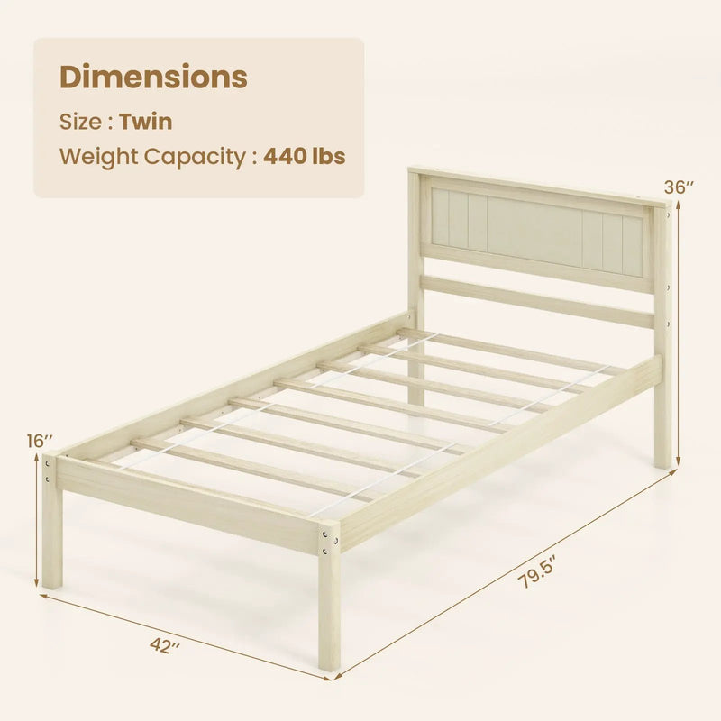 Twin/Full/Queen Size Wooden Bed Frame with Headboard and Slat Support by DirectDeals