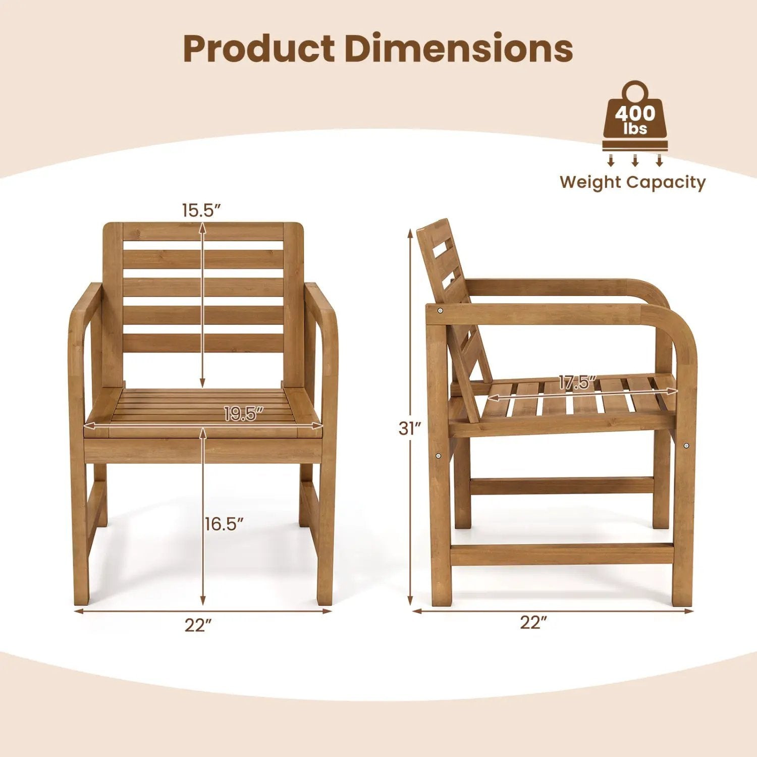 Teak Wood Patio Armchair with Slanted Back by DirectDeals
