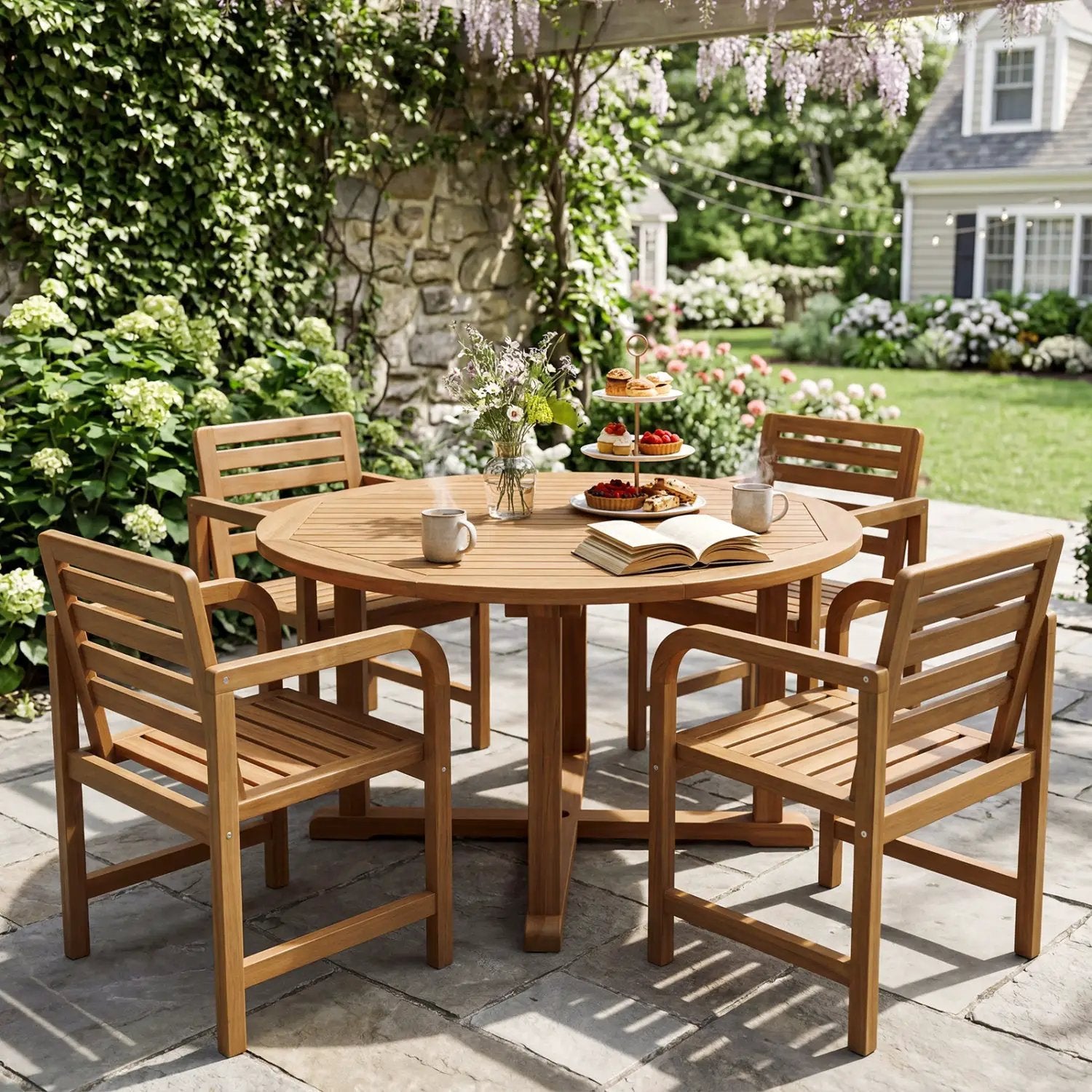 Teak Wood Patio Armchair with Slanted Back by DirectDeals