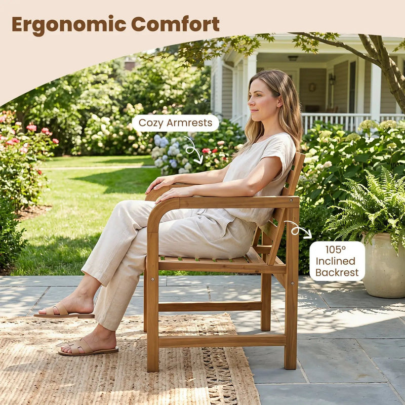 Teak Wood Patio Armchair with Slanted Back by DirectDeals