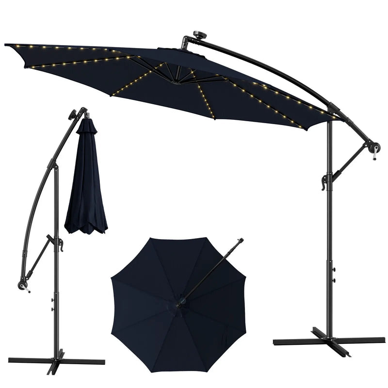 10 Feet Patio Offset Umbrella with 112 Solar-Powered LED Lights by DirectDeals