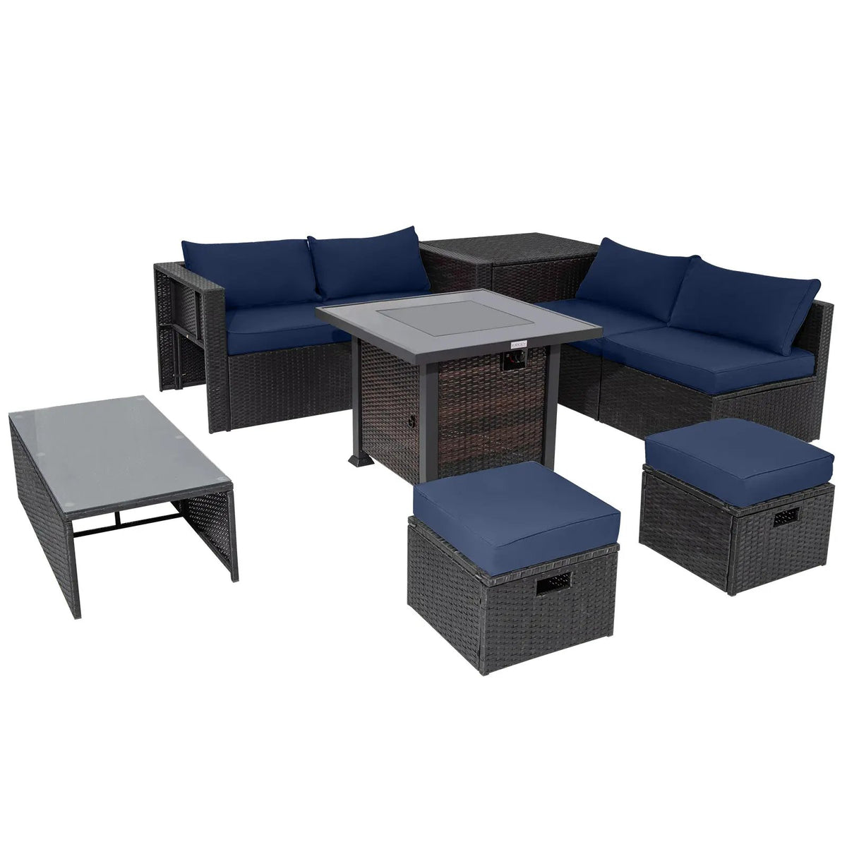 9 Pieces Patio Furniture Set with 32‚Äù Fire Pit Table and 50000 BTU Square Propane Fire Pit by DirectDeals