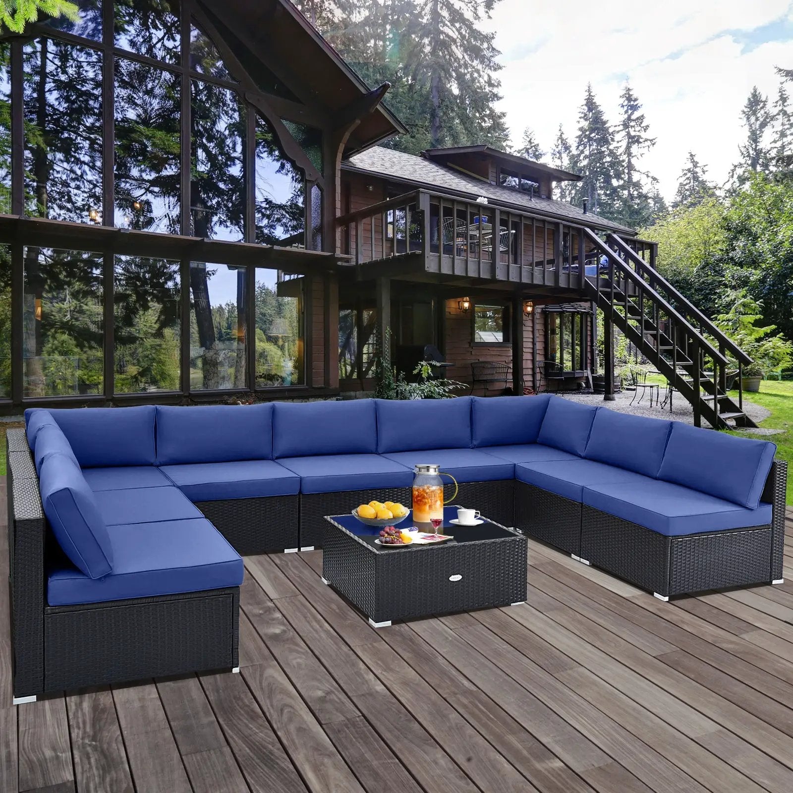 10 Piece Outdoor Wicker Conversation Set with Seat and Back Cushions by DirectDeals