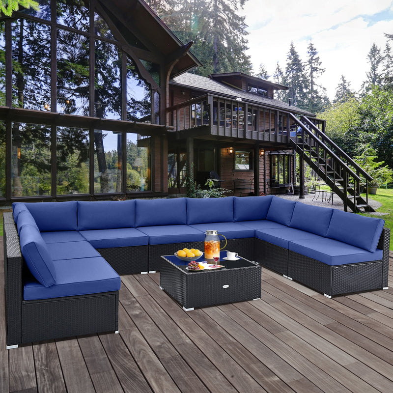 10 Piece Outdoor Wicker Conversation Set with Seat and Back Cushions by DirectDeals