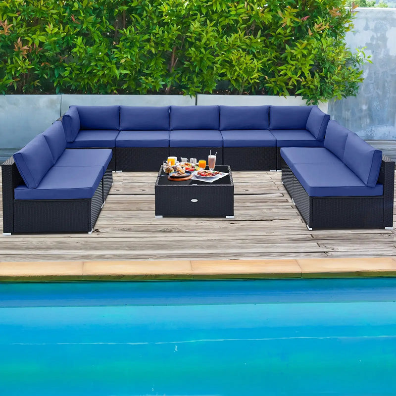 10 Piece Outdoor Wicker Conversation Set with Seat and Back Cushions by DirectDeals