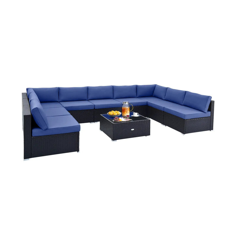 10 Piece Outdoor Wicker Conversation Set with Seat and Back Cushions by DirectDeals
