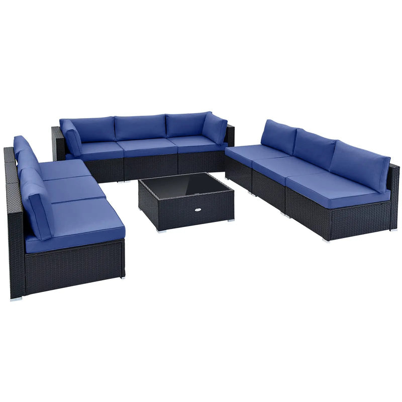 10 Piece Outdoor Wicker Conversation Set with Seat and Back Cushions by DirectDeals