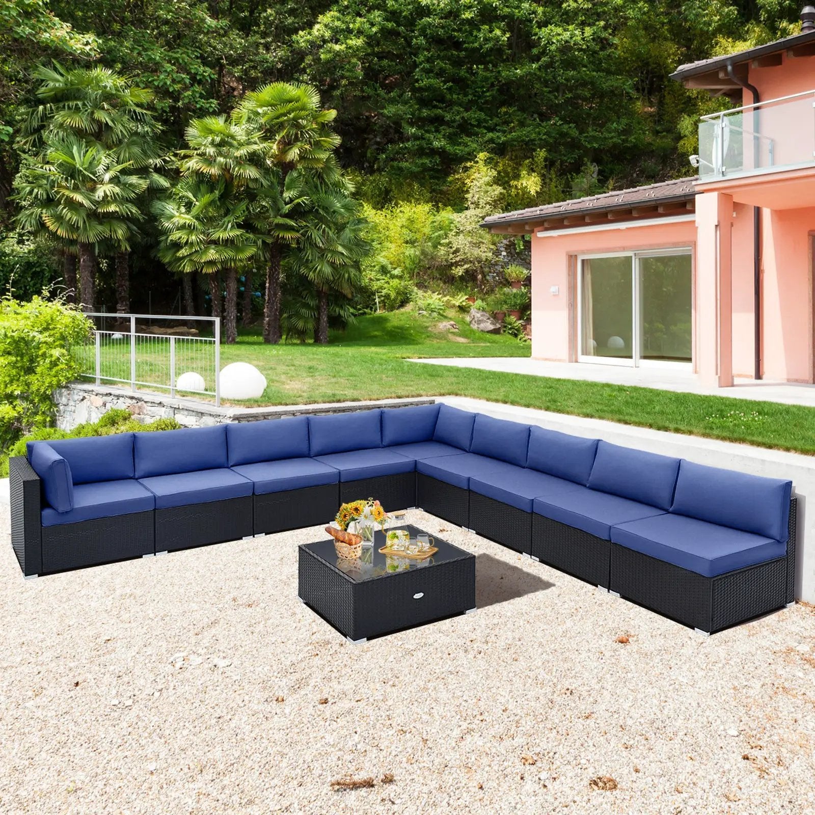 10 Piece Outdoor Wicker Conversation Set with Seat and Back Cushions by DirectDeals