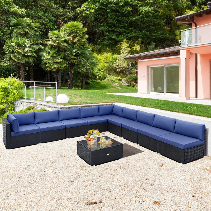 10 Piece Outdoor Wicker Conversation Set with Seat and Back Cushions by DirectDeals