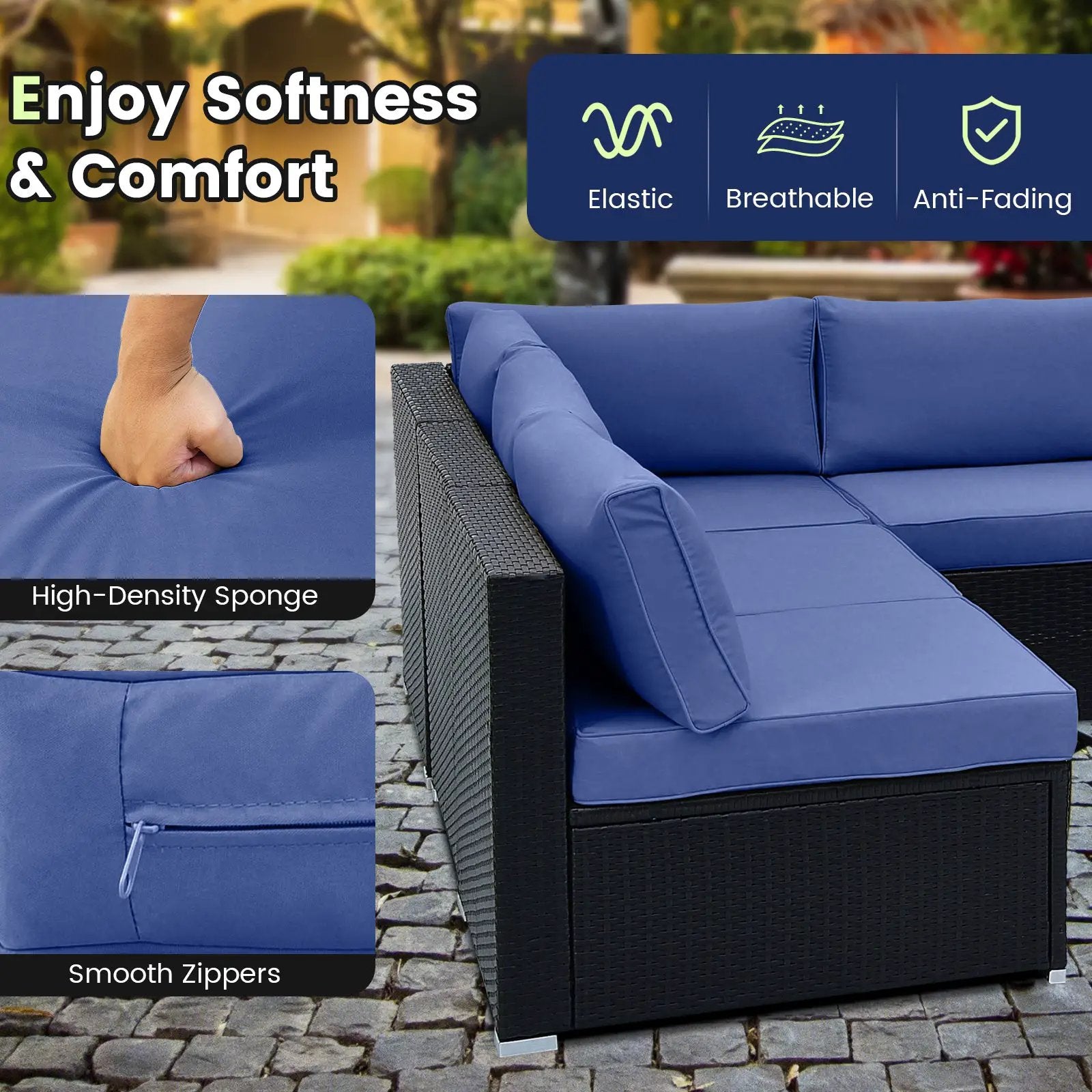 10 Piece Outdoor Wicker Conversation Set with Seat and Back Cushions by DirectDeals