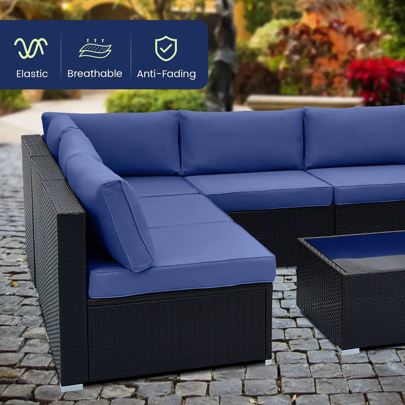 10 Piece Outdoor Wicker Conversation Set with Seat and Back Cushions by DirectDeals