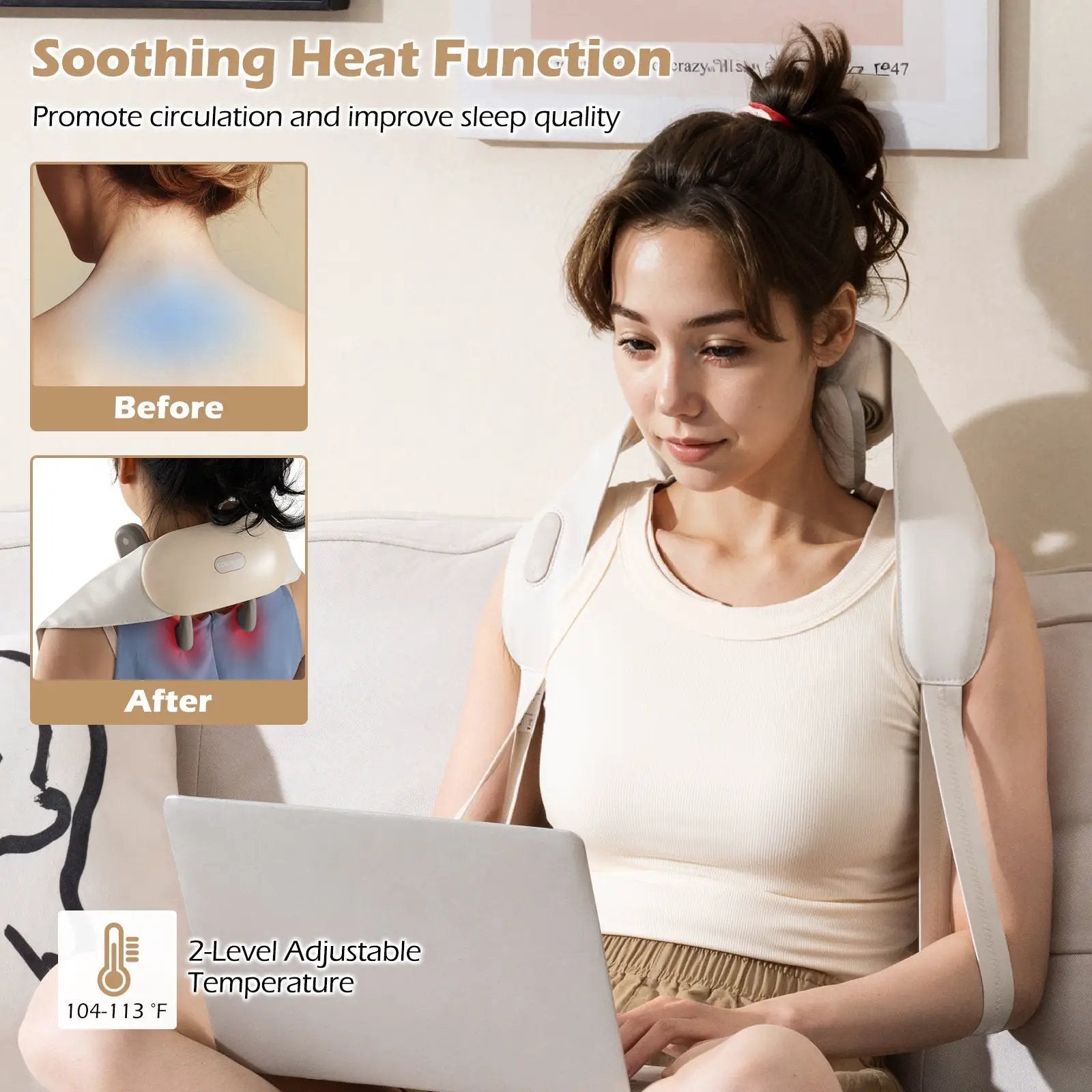 Neck Shoulder Massager with 2 Heat Levels for Pain Relief by DirectDeals
