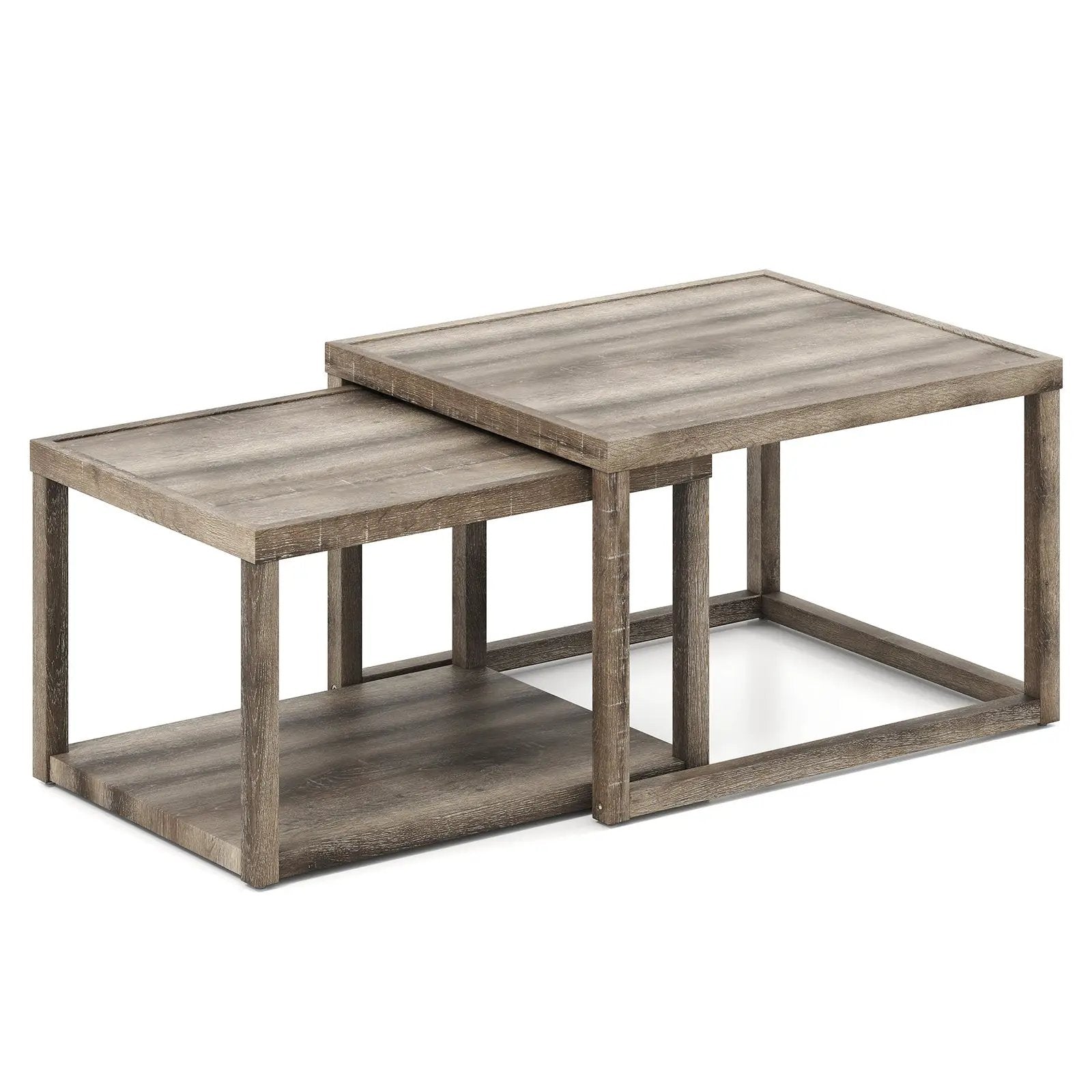 Nesting Coffee Table Set of 2 Stackable Rectangular End Tables-Gray by DirectDeals