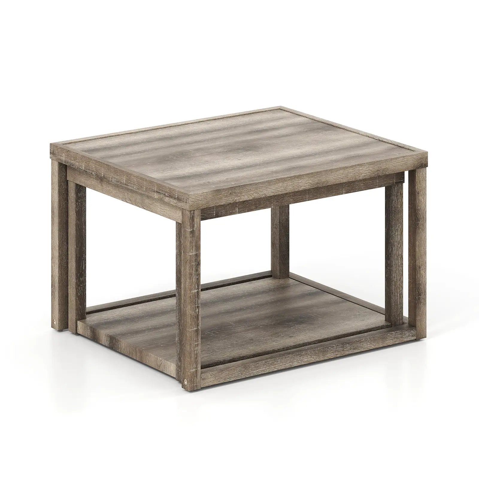 Nesting Coffee Table Set of 2 Stackable Rectangular End Tables-Gray by DirectDeals