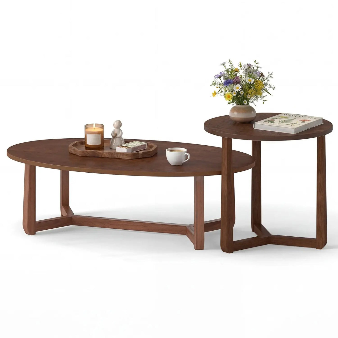 Nesting Coffee Table Set of 2 with Wood Veneered Top and Solid Rubber Wood Legs by DirectDeals