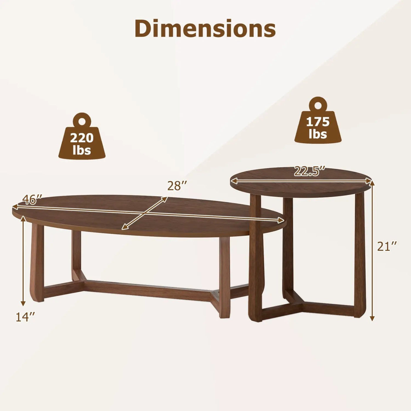 Nesting Coffee Table Set of 2 with Wood Veneered Top and Solid Rubber Wood Legs by DirectDeals