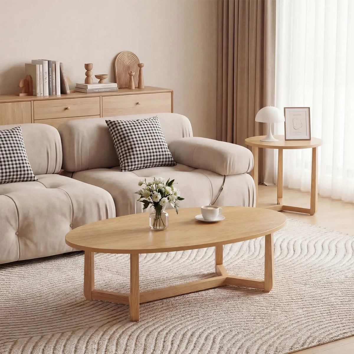 Nesting Coffee Table Set of 2 with Wood Veneered Top and Solid Rubber Wood Legs by DirectDeals