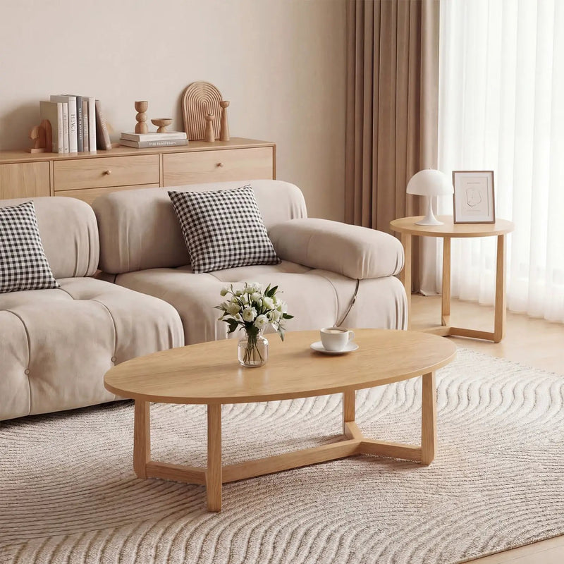 Nesting Coffee Table Set of 2 with Wood Veneered Top and Solid Rubber Wood Legs by DirectDeals