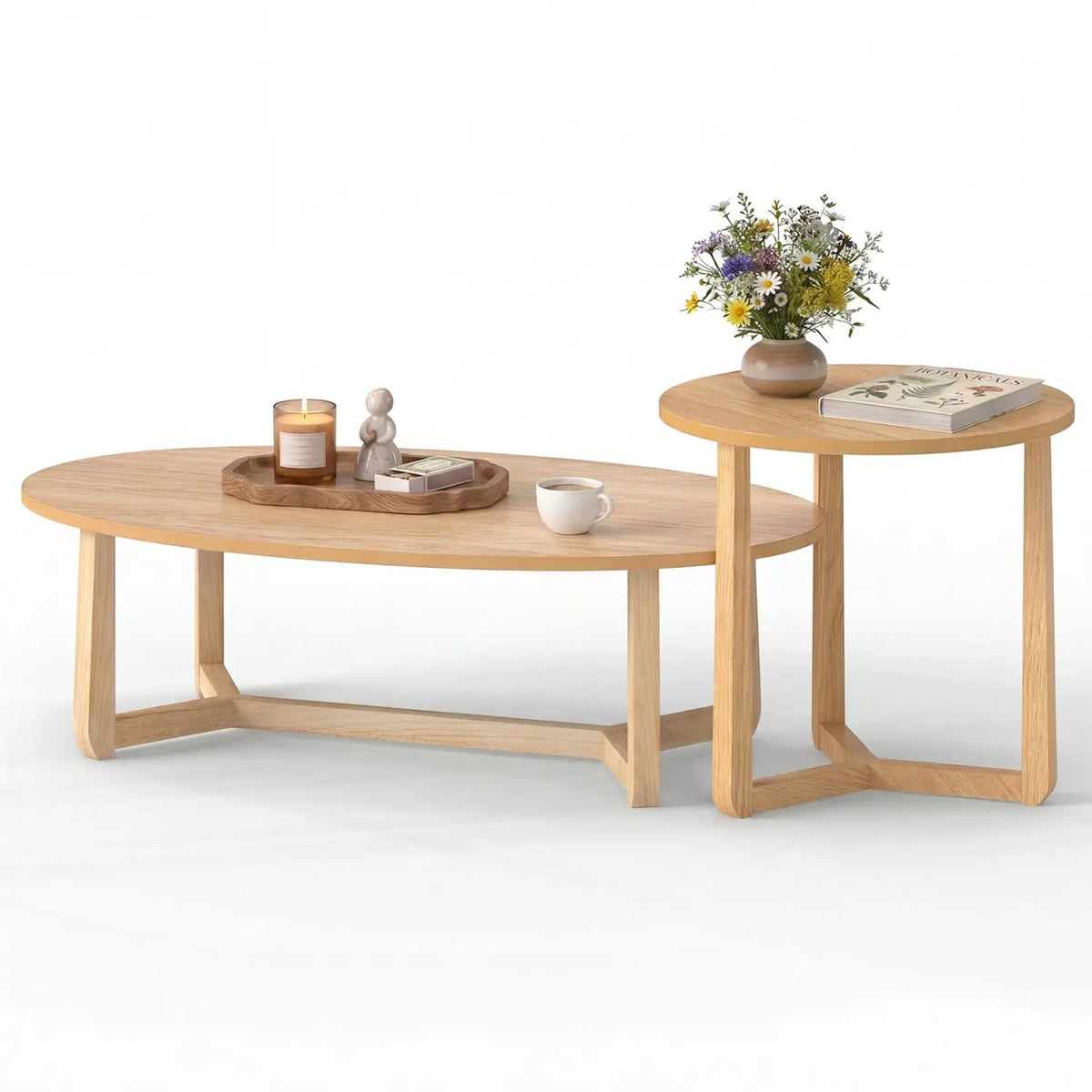 Nesting Coffee Table Set of 2 with Wood Veneered Top and Solid Rubber Wood Legs by DirectDeals