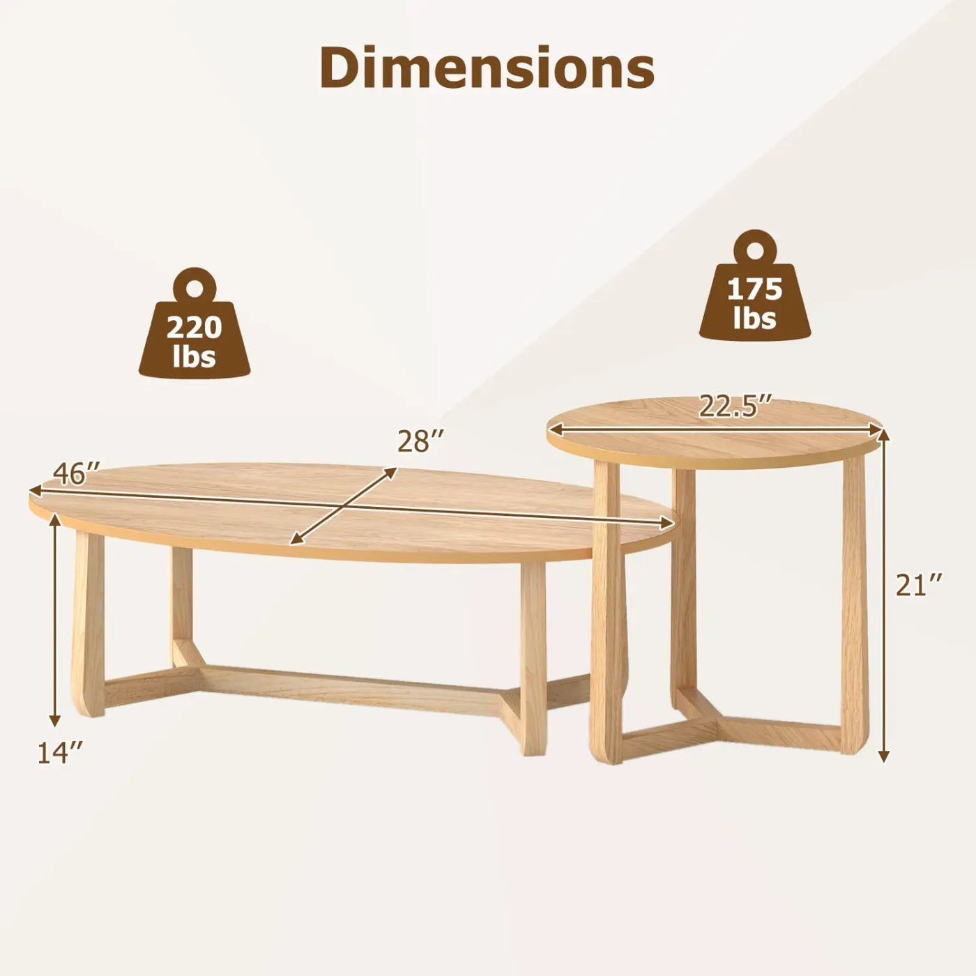 Nesting Coffee Table Set of 2 with Wood Veneered Top and Solid Rubber Wood Legs by DirectDeals